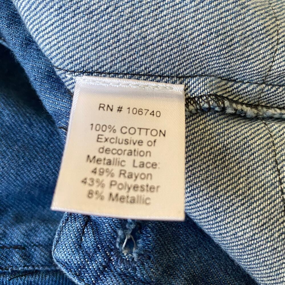 The Pyramid Collection Boho Western Denim Jacket Women L Rainbow Tassel NEW - Picture 10 of 10